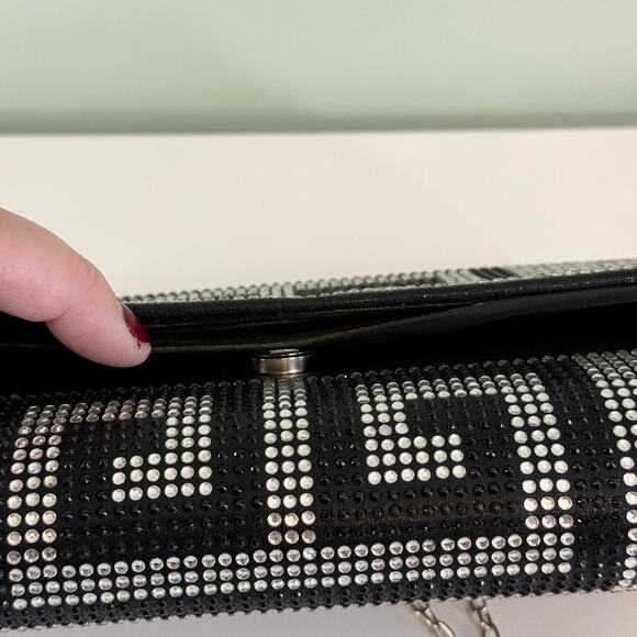 Greek Clutch Bag Rhinestone Embellished Black Silver Chain Purse Evening Party - Picture 9 of 12